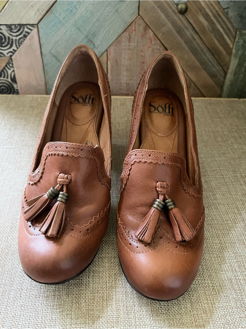 Sofft Cognac Leather Tassel Loafers - Picture 3 of 5